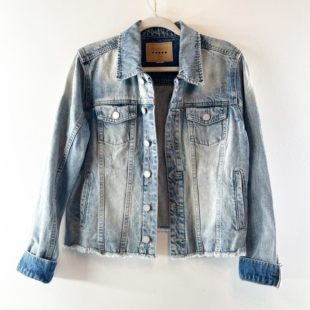 Blank NYC Raw Hem Cotton Jean Denim Trucker Jacket Blue Medium